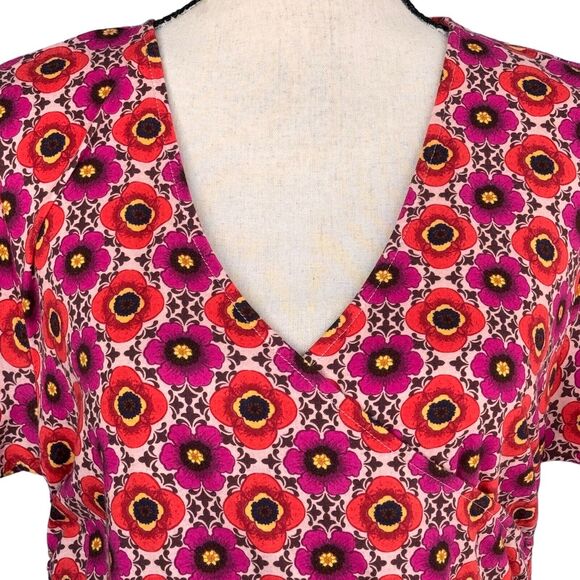 INC X-Large Top Floral Geometric Surplice V-Neck Cap Sleeve Ruched Stretch Multi - Picture 2 of 10